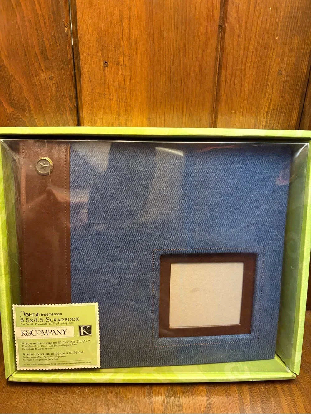 Blue Denim Fabric and Brown Leather Like Accent Scrapbook Album